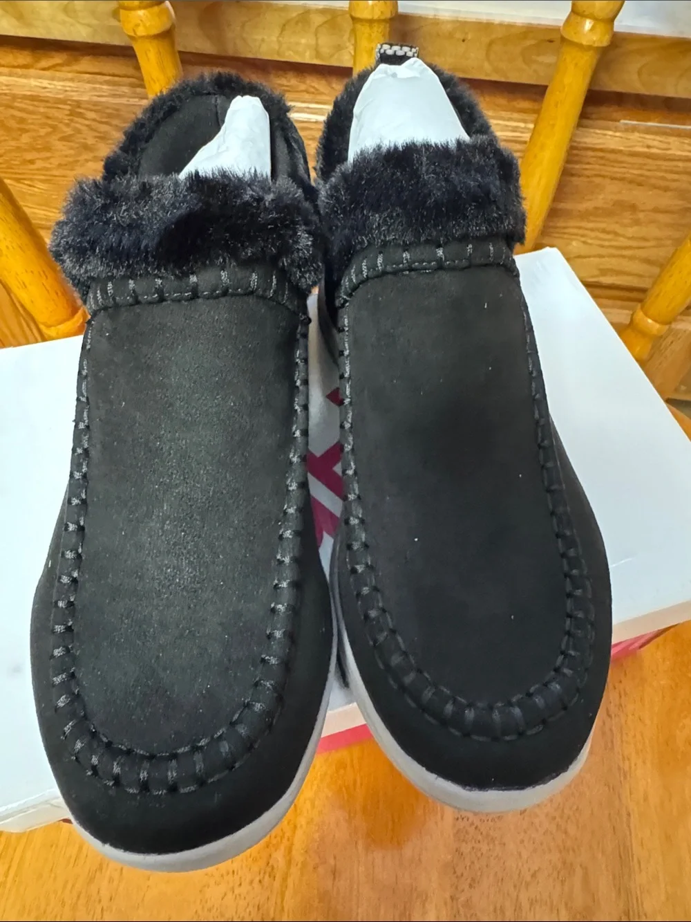 Ryka NWB 7.5M Black Faux-Fur Cuff Slip-On ankle walking water proof bootie shoe